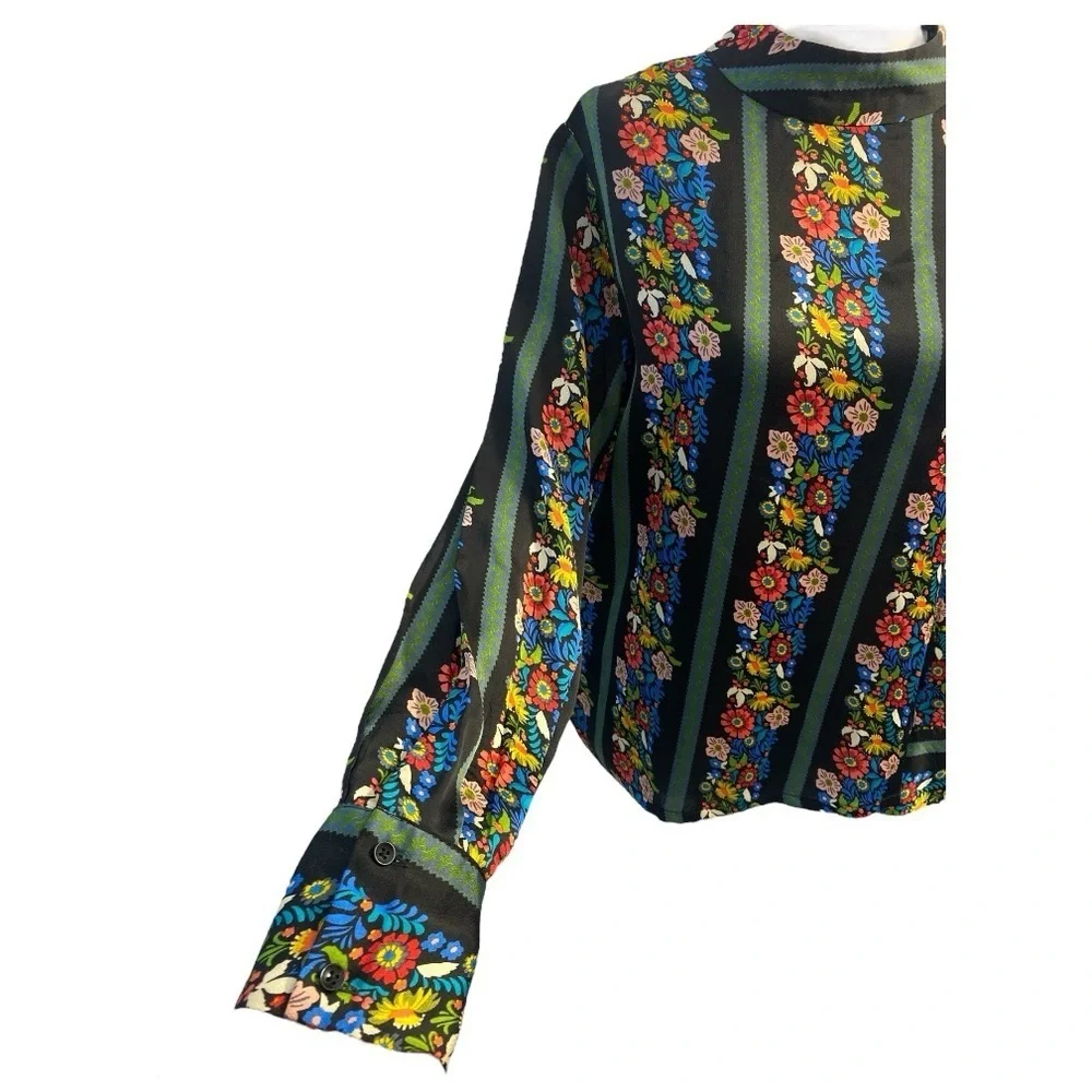 Molly Bracken Anthropology Mock Neck Long Sleeve Floral Blouse Size S - Picture 5 of 9